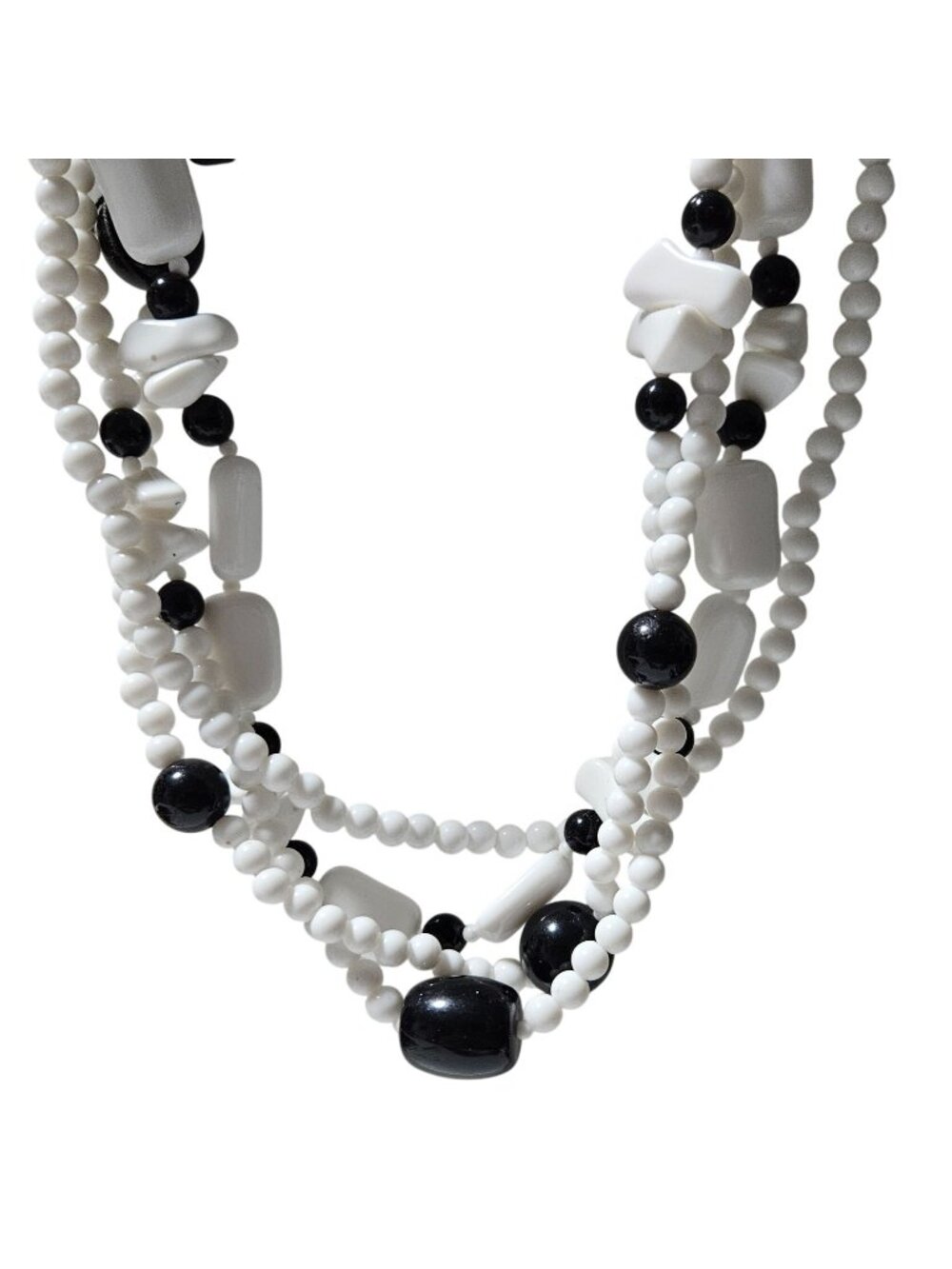 Vintage Beaded Necklace Multi Strand Black White Beads Retro Fashion Jewelry